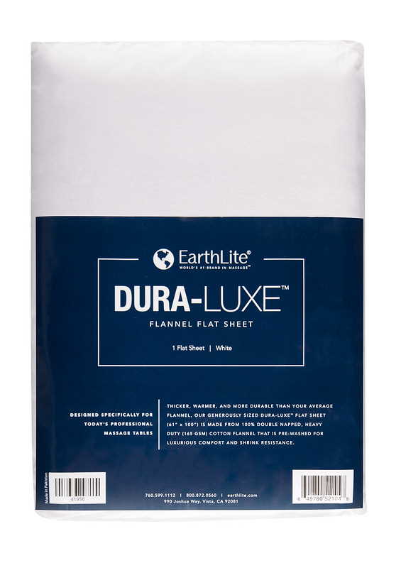 Earthlite Dura-Luxe flat flannel massage table sheet in white.