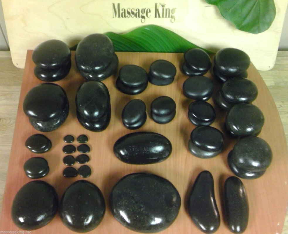 Hot Stone Massage Set 50 pieces - Hot stone set with large, medium, small, toe, trigger, facial, & palm stones. Perfect!