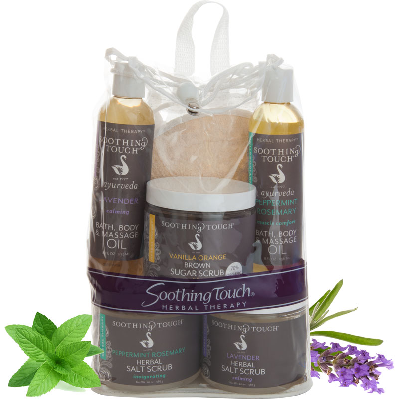 Soothing Touch Spa Success Kit - A great gift idea with 2 massage oils and 2 salt scrubs!