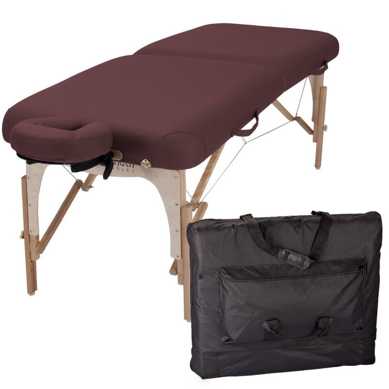 e2 portable massage table package by Inner Strength, in Burgundy upholstery