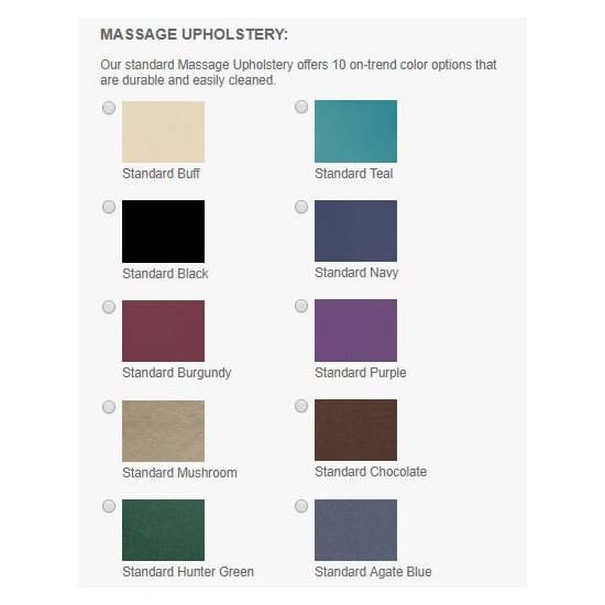 Custom Craftworks standard upholstery colors chart