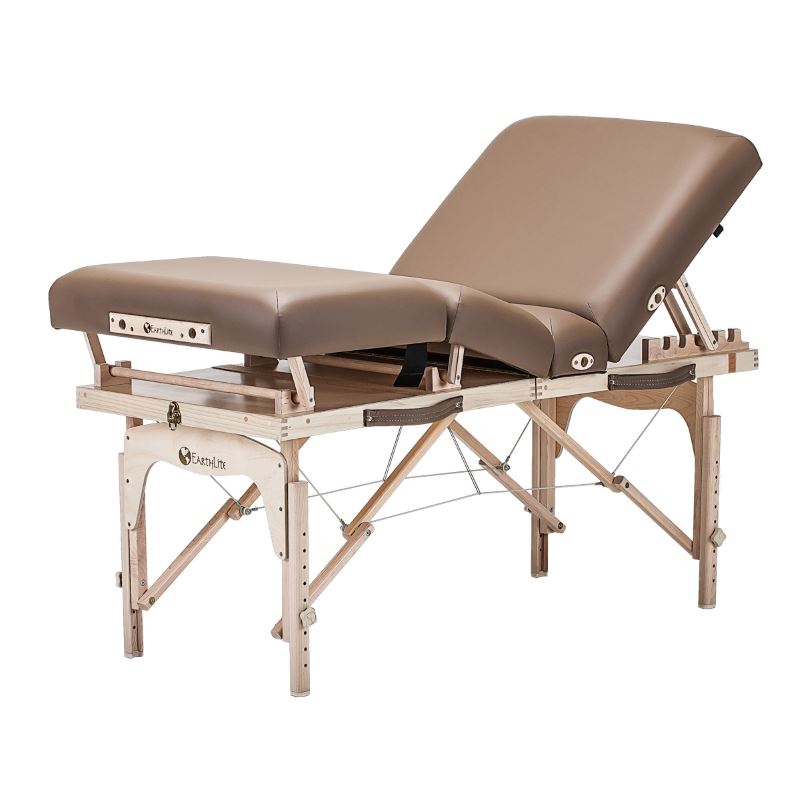 EarthLite Calistoga Portable Salon Table showing with included accessories in vanilla cream color.