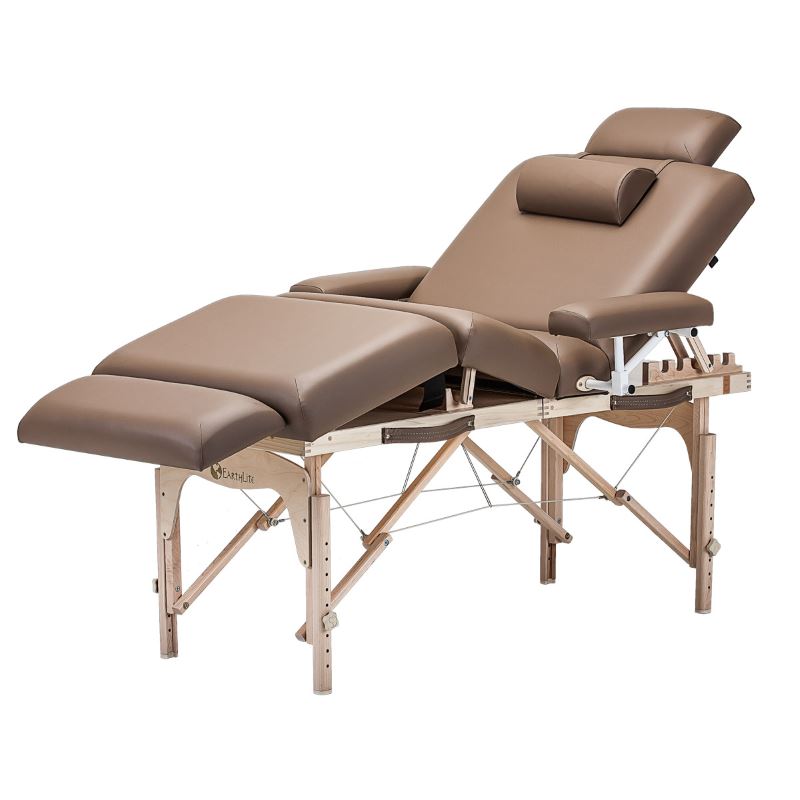 EarthLite Calistoga Portable Salon Table showing with included accessories in Latte Color