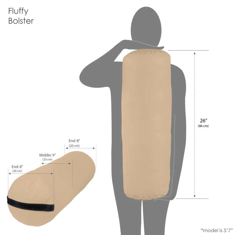 Fluffy massage bolster pillow shown for lifesize comparison, by Earthlite