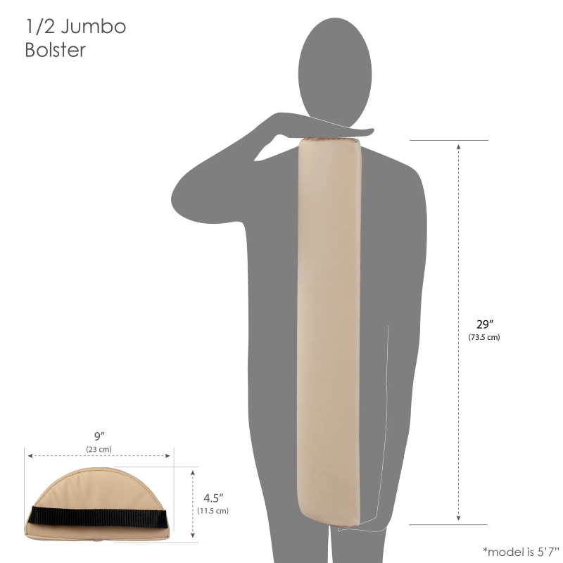 Diagram showing relative size of the Half Jumbo massage bolster pillow by Earthlite
