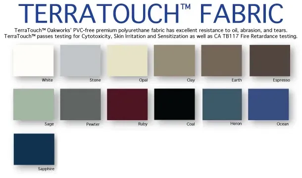 Oakworks terratouch colors for tables, chairs, and accessories