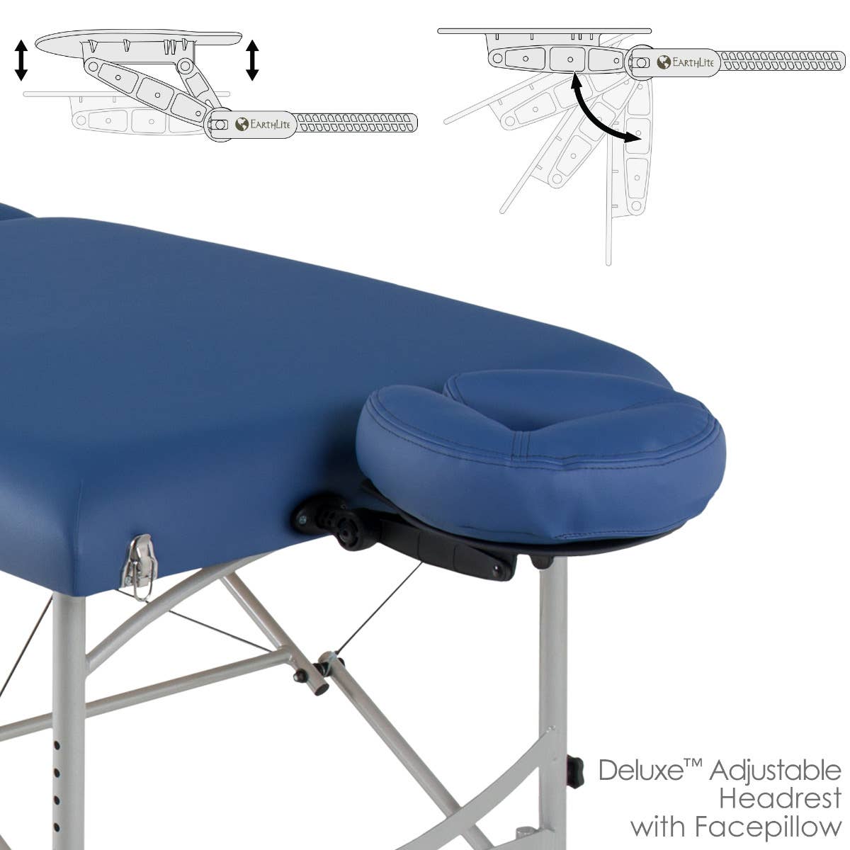Stronglite Versalite Pro table adjustable headrest platform and face pillow cushion in Royal Blue color. 