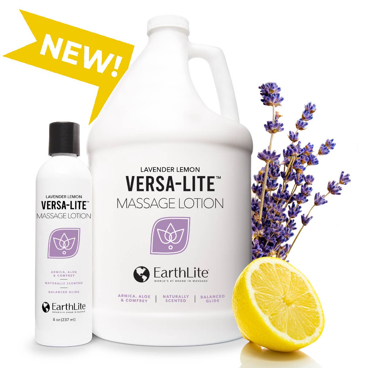 Versa-Lite massage lotion in 8oz and 1 gallon sizes.