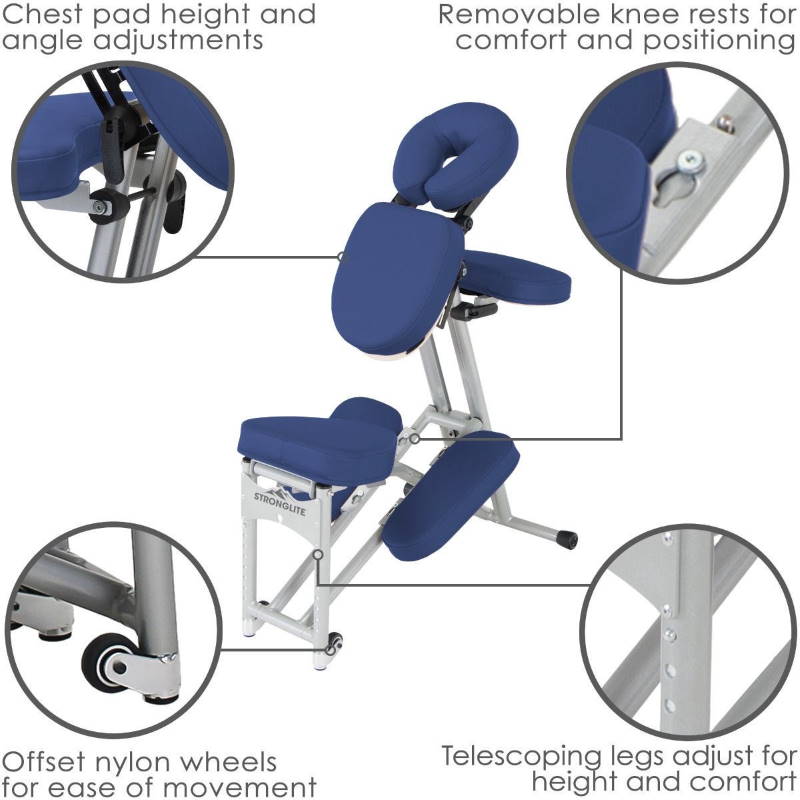 Closeup details of the features of the Stronglite Ergo Pro Massage Chair