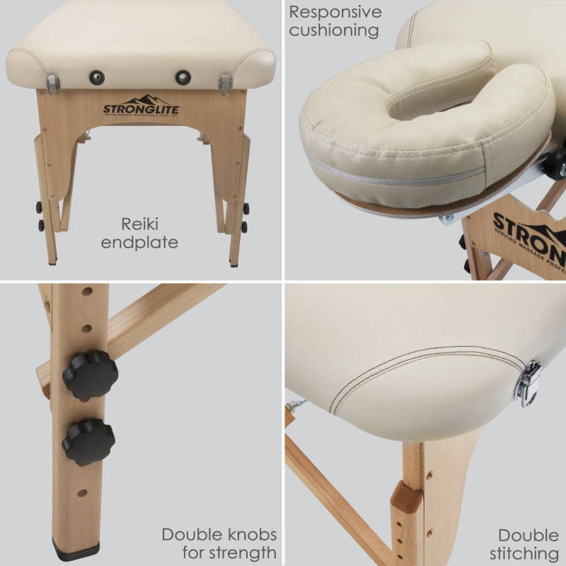 Features of the Stronglite Shasta portable massage table.
