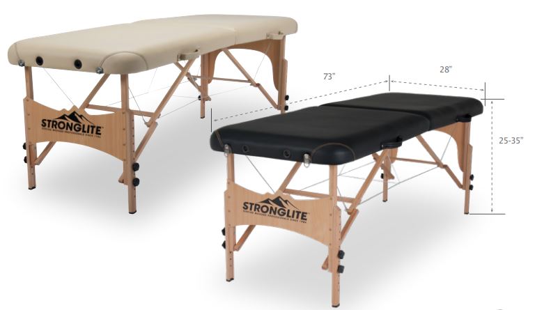 Image showing the dimensions of the Stronglite Shasta portable massage table