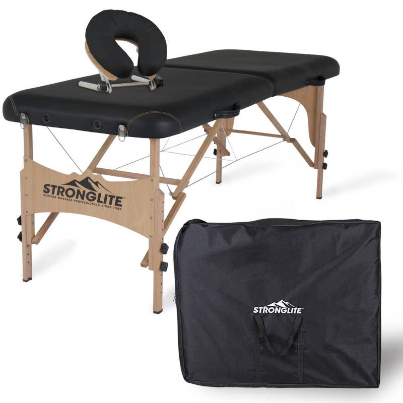 Order your Shasta portable massage table package in Black color with both the adjustable headrest and carry case.